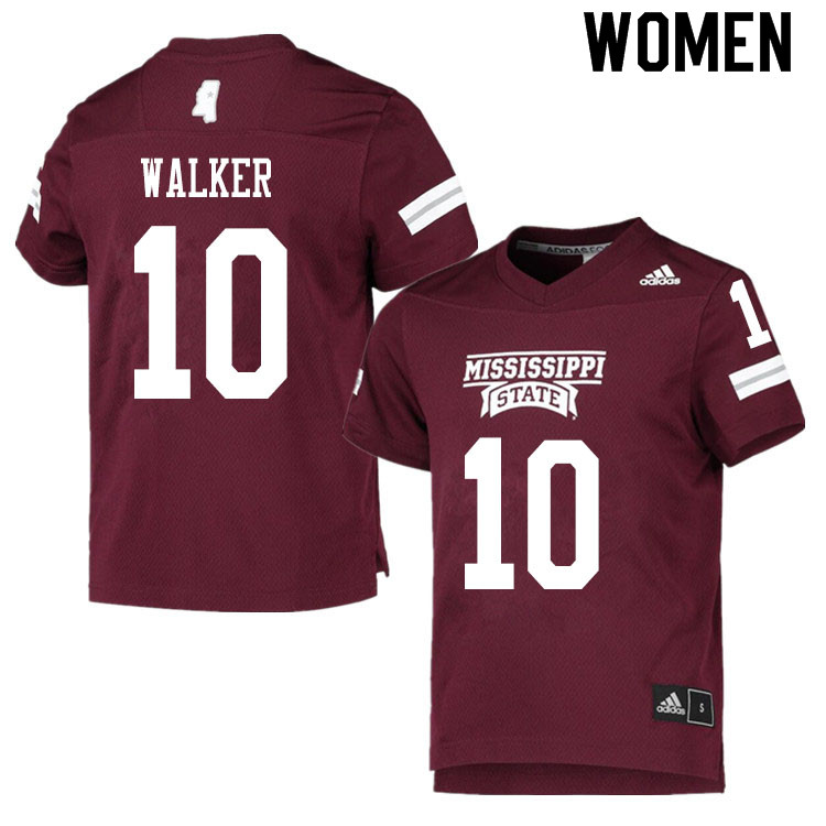 Women #10 Kareem Walker Mississippi State Bulldogs College Football Jerseys Sale-Maroon